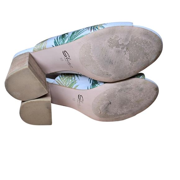Sbicca Vintage Collection Panorama White w/ Palm Trees Heels Slides Mules Sz 10 - Picture 7 of 8